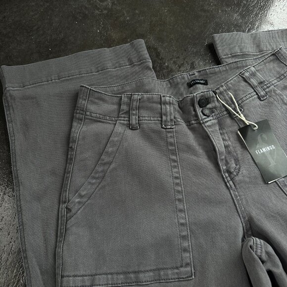 Flamingo Pants - NWT Flamingo Cotton Wide Leg Mid Rise Grey Pants Chinos Classic Minimalist - M